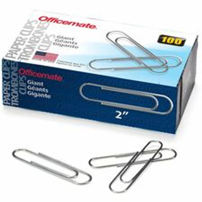 Officemate Giant Paper Clips - Jumbo - 2" Length x 0.5" Width - Silver - Steel - 100/Box - 10 / Pack