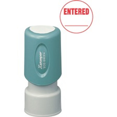 Xstamper Pre-Inked ENTERED Stamp - Message Stamp - ENTERED - 0.63" Impression Diameter - Red - Recycled - 1 Each