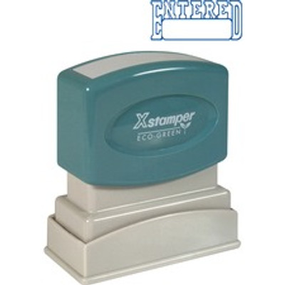 Xstamper ENTERED Open Space Title Stamp - Message Stamp - ENTERED - 0.50" Impression Width x 1.62" Impression Length - 100000 Impression(s) - Blue - Recycled - 1 Each