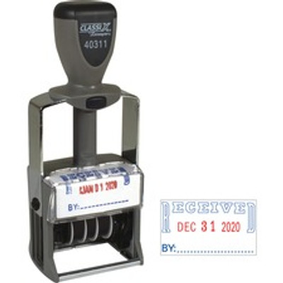 ClassiX by Xstamper Heavy-duty RECEIVED Self-Ink Dater - Message/Date Stamp - RECEIVED - Red, Blue - Metal, Plastic Metal - 1 Each