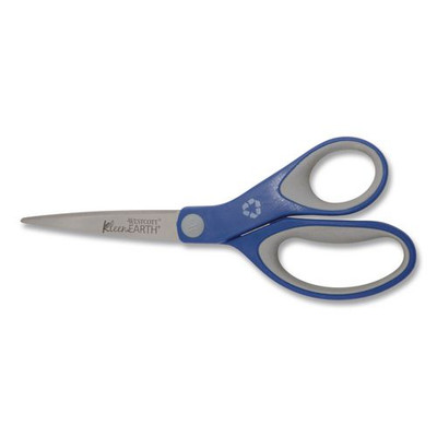 Kleenearth Soft Handle Scissors, 8" Long, 3.25" Cut Length, Blue/gray Straight Handle
