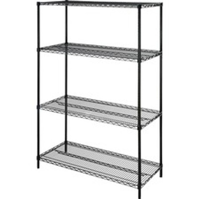 Lorell Industrial Wire Shelving - 48" Width x 18" Depth x 72" Height - 4 x Shelf(ves) - 4000 lb Load Capacity - Black - Powder Coated - Steel - Assembly Required