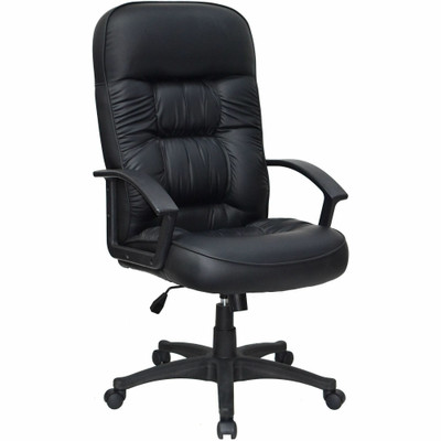 Lorell Tufted Executive High-Back Office Chair - Black Seat Color - Leather Seat Material - Black Frame Color - 5-star Base - Black - 1 Each