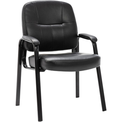 Lorell Chadwick Series Guest Chair - Black Seat Color - Leather Seat Material - Black Frame Color - Steel Frame Material - Black - Steel, Leather - 1 Each