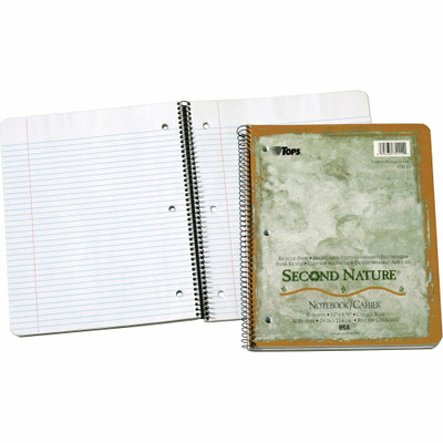 TOPS Second Nature College Rule Spiral Notebooks - Letter - 80 Sheets - Coilock - Letter - 8 1/2" x 11" Sheet Size - White Paper - Subject - Recycled - 1 Each