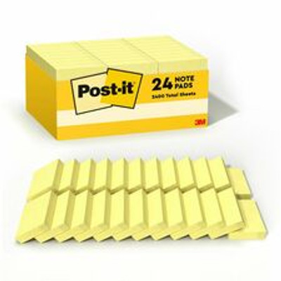 Post-it&reg; Notes Value Pack - 2160 - 1 1/2" Flag/Note Width x 2" Flag/Note Length - Rectangle - 90 Sheets per Pad - Unruled - Yellow - Paper - 24 / Pack