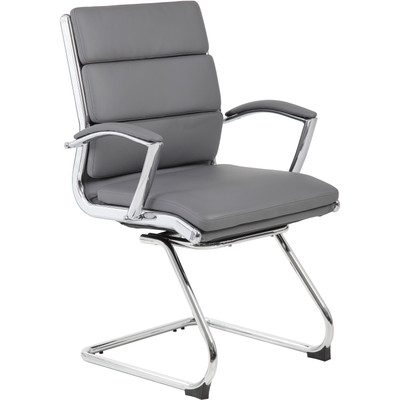 Boss B9479 CaressoftPlus Guest Executive Chair - Gray Seat Color - Vinyl Seat Material - Gray Back Color - High Back - Cantilever Base - 1 Each