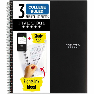 Five Star College Ruled 3 - subject Notebook - Letter - 150 Sheets - Wire Bound - College Ruled Front Ruling - Letter - 8 1/2" x 11" Sheet Size - Black Kraft Cover - 1 Each