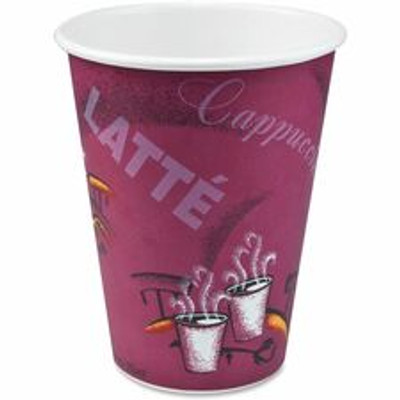 Solo 12 oz Bistro Design Disposable Paper Cups - 12 fl oz - Maroon - Paper - Beverage, Hot Drink, Cold Drink, Coffee, Tea, Cocoa - 50/Pack - 20 / Carton