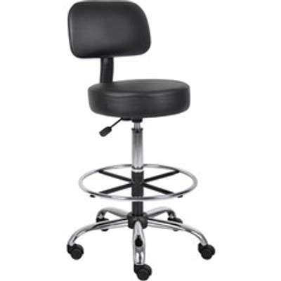Boss Drafting Stool - Black Seat Color - Vinyl Seat Material - Black Back Color - Chrome, Black Frame Color - Chrome Frame Material - 5-star Base - 1 Each