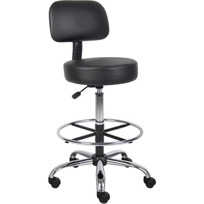 Boss Drafting Stool - Black Seat Color - Vinyl Seat Material - Black Back Color - Chrome, Black Frame Color - Chrome Frame Material - 5-star Base - 1 Each