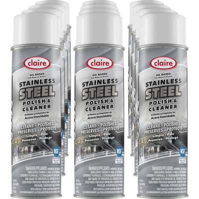 Claire Stainless Steel Polish and Cleaner - 15 fl oz (0.5 quart) - Lemon Scent - Non-abrasive, CFC-free - Clear Can - 12 / Carton