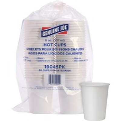 Genuine Joe 8 oz Disposable Hot Cups - 8 fl oz - White - Polyurethane - Hot Drink, Hot Drink, Beverage - 50/Pack - 5 / Bundle