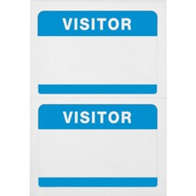 Advantus Self-Adhesive Visitor Badges - Visitor - 2 1/4" Height x 3 1/2" Width - Removable Adhesive - Rectangle - White, Blue - 100 / Box