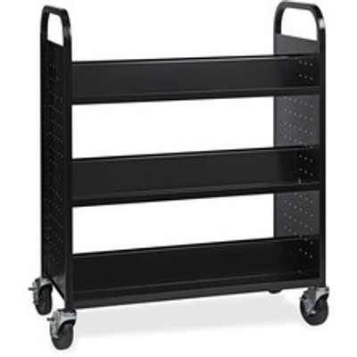 Lorell Double-sided Book Cart - 6 Shelf - Round Handle - 5" Caster Size - Steel - 38" Width x 18" Depth x 46.25" Height - Black - 1 Each