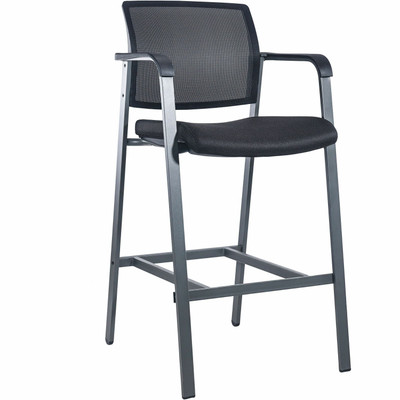 Lorell Mesh Back Guest Stool with Arms - Black Seat Color - Fabric Seat Material - Square Base - 1 Each