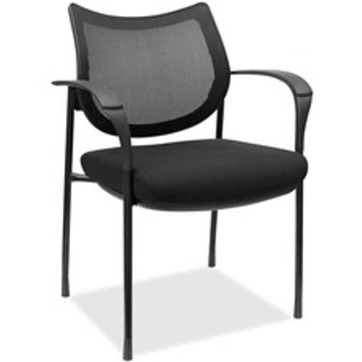 Lorell Mesh Back Guest Chair with Arms - Fabric Seat Material - Plastic Frame Material - Four-legged Base - Black - Armrest - 1 Each