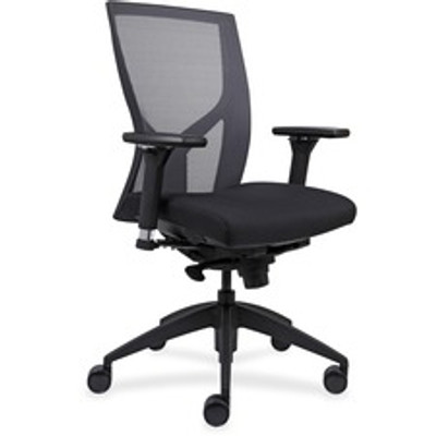 Lorell Justice Series Mesh High-Back Chair - Fabric, Vinyl, Foam Seat Material - Black Frame Color - High Back - Black - 1 Each