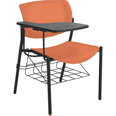 Lorell Writing Tablet Student Chairs - Powder Coated, Black Frame Color - Tubular Steel Frame Material - Four-legged Base - Orange - Plastic - 2 / Carton