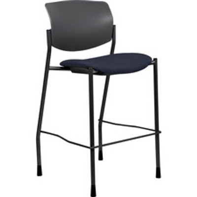 Lorell Fabric Seat Contemporary Stool - Dark Blue Seat Color - Crepe Fabric Seat Material - Black Back Color - Plastic Back Material - Powder Coated, Black Frame Color - Tubular Steel Frame Material - Four-legged Base - Dark Blue - 1 Each