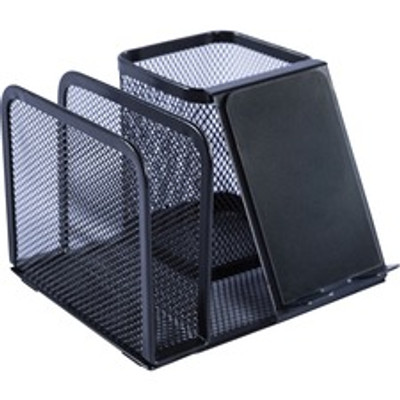 Lorell Mesh Desktop Organizer - 5.12" Height x 5.12" Width x 5.71" Length - Desktop - Durable - Black - Metal - 1 Each