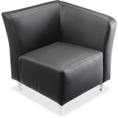 Lorell Fuze Modular Series Left Lounge Chair - Black Seat Color - Leather Seat Material - Black Back Color - Leather Back Material - Brushed Aluminum Frame Material - High Back - 1 Each