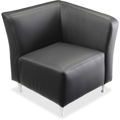Lorell Fuze Modular Series Left Lounge Chair - Black Seat Color - Leather Seat Material - Black Back Color - Leather Back Material - Brushed Aluminum Frame Material - High Back - 1 Each