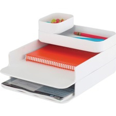 Safco Stacking Plastic Desktop Sorter Sets - 4 Compartment(s) - 6.25" Height x 10" Width x 12.25" Depth - Desktop - Durable - White - White - Acrylonitrile Butadiene Styrene (ABS) - 1 Each