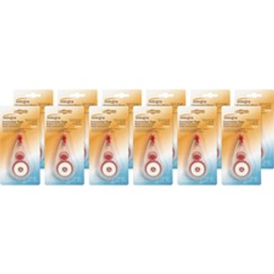 Integra White Correction Tape - 0.20" Tape Width x 19.69 ft Tape Length - White Tape - White Dispenser - Non-refillable - White - 12 / Box