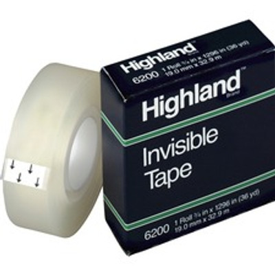 Highland Matte-finish Invisible Tape - 36 yd Length x 0.75" Width - 1" Core - Matte - Clear - For Mending, Holding, Splicing - 12 / Pack