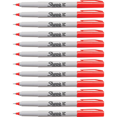 Sharpie Precision Permanent Markers - Narrow Pen Point - Ultra Fine Marker Point - Red Ink - Alcohol Based - 12 / Box