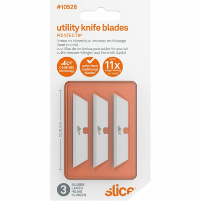 Slice Pointed Tip Ceramic Utility Blades - 2.60" Length - Pointed Tip, Non-conductive, Non-magnetic, Reversible, Retractable, Rust Resistant, Non-sparking - Zirconium Oxide - White - 3 / Pack