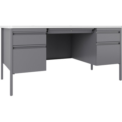 Lorell Fortress Series Double-Pedestal Teachers Desk - 29.5" Height x 60" Width x 30" Depth - Double Pedestal - T-mold Edge - Material: Steel - Finish: Gray - 1 Each