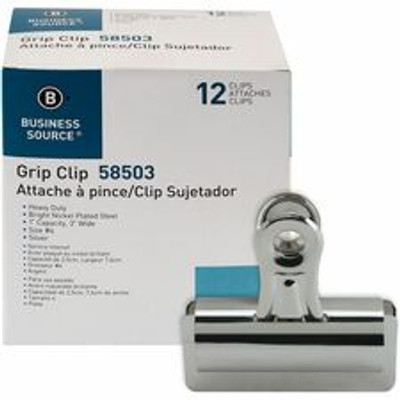 Business Source Bulldog Grip Clips - No. 4 - 3" Width - for Paper - Heavy Duty - Silver - 12 / Box
