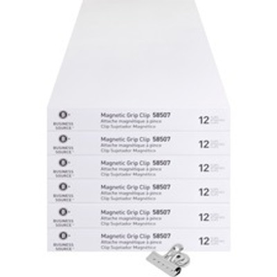 Business Source Magnetic Grip Clips Pack - No. 2 - 2.3" Width - for Paper - Magnetic, Heavy Duty - Silver - 12/Box - 6 / Bundle