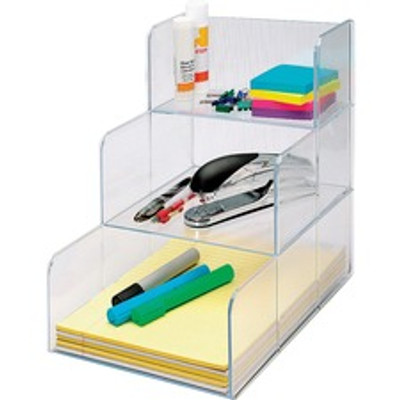 Business Source 3-compartment Storage Organizer - 3 Compartment(s) - 12" Height x 9.38" Width x 12" Depth - Desktop - Clear - 1 Each
