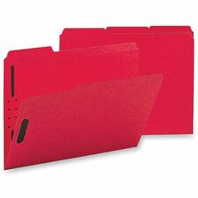 Business Source 1/3 Tab Cut Letter Recycled Fastener Folder - 8 1/2" x 11" - 3/4" Expansion - 2 Fastener(s) - 2" Fastener Capacity - Top Tab Location - Assorted Tab Position - 11 pt. - 2 Plys - Red - 10% Recycled - 50 / Box