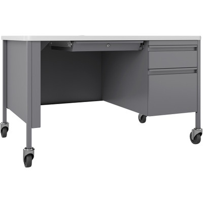Lorell Fortress Series 48" Mobile Right-Pedestal Teachers Desk - 29.5" Height x 48" Width x 30" DepthBox, File Drawer(s) - Single Pedestal on Right Side - T-mold Edge - Finish: Gray - 1 Each