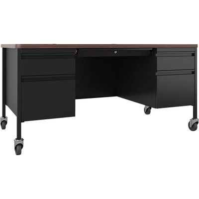 Lorell Fortress Series Mobile Double-Pedestal Teachers Desk - 29.5" Height x 60" Width x 30" DepthBox, File Drawer(s) - Double Pedestal - T-mold Edge - 1 Each