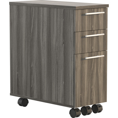 Safco Medina Box/Box/File Skinny Pedestal - 23" Width x 10.8" Depth x 24.5" Height - 2 x Drawer(s) for Box, File - Letter, Legal - 20 lb Load Capacity - Freestanding, Adjustable Height, Locking Casters - Walnut - Laminate - Assembly Required