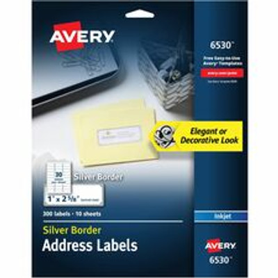 Avery&reg; Easy Peel Address Label - 1" Width x 2 5/8" Length - Permanent Adhesive - Rectangle - Inkjet - White, Silver - Paper - 30 / Sheet - 10 Total Sheets - 300 Total Label(s) - 300 / Pack