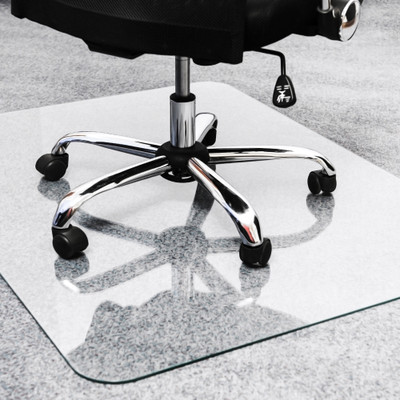 Floortex Heavy-Duty Glass Chair Mat for Hard Floors & Carpets - 48" x 60" - Home, Office, Hard Floor, Pile Carpet - 60" Length x 48" Width x 0.200" Depth x 0.200" Thickness - Rectangular - Tempered Glass - Crystal Clear - 1 Each - TAA Compliant