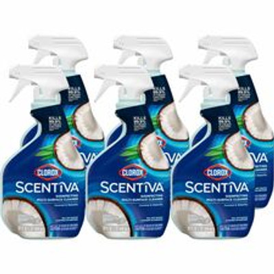 Clorox Scentiva Disinfecting Multi-Surface Cleaner - 32 fl oz (1 quart) - Coconut & Water Lily Scent - Bleach-free, Disinfectant, Deodorize - White - 6 / Carton