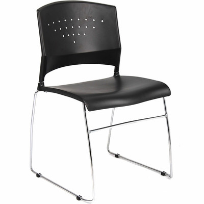 Boss Black Stack Chair With Chrome Frame, 1Pc Pack - Black Seat Color - Polypropylene Seat Material - Black Back Color - Polypropylene Back Material - Chrome Frame Material - Sled Base - 1 Each