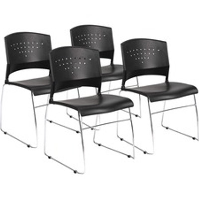 Boss Black Stack Chair With Chrome Frame 4 Pcs Pack - Black Seat Color - Polypropylene Seat Material - Black Back Color - Polypropylene Back Material - Chrome Frame Material - Sled Base - 4 / Carton