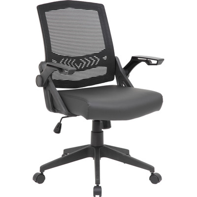Boss Mesh Flip Arm Task Chair - Black Seat Color - Black Back Color - Black Frame Color - 5-star Base - 1 Each