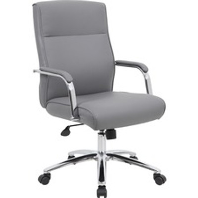 Boss Modern Executive Conference Chair-Grey - Gray Seat Color - Vinyl Seat Material - Gray Back Color - Vinyl Back Material - Chrome Frame Color - 5-star Base - Armrest - 1 Each