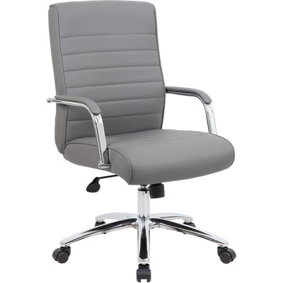 Boss Modern Executive Conference Chair-Ribbed Grey - Vinyl Seat Material - Vinyl Back Material - Chrome Frame Color - 5-star Base - Ribbed Gray - Armrest - 1 Each