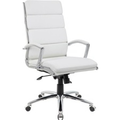 Boss Executive CaressoftPlus Chair with Metal Chrome Finish - White Seat Color - Vinyl Seat Material - White Back Color - Vinyl Back Material - Chrome Frame Color - High Back - 5-star Base - Armrest - 1 Each