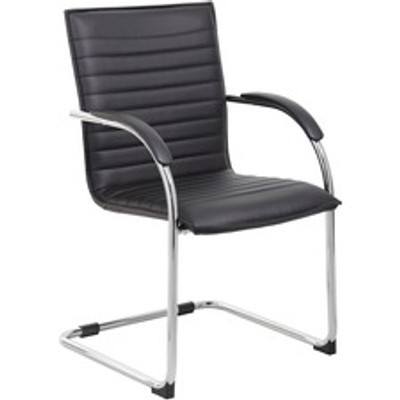 Boss Chrome Frame Vinyl Side Chairs - Black Seat Color - Vinyl Seat Material - Black Back Color - Vinyl Back Material - Chrome Frame Color - Polywood Frame Material - Mid Back - Cantilever Base - 2 / Pack
